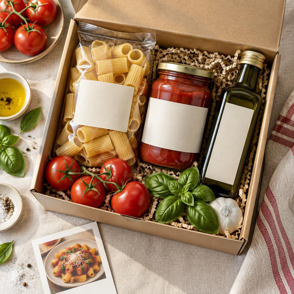Rigatoni & tomato basil sauce dinner box ingredients