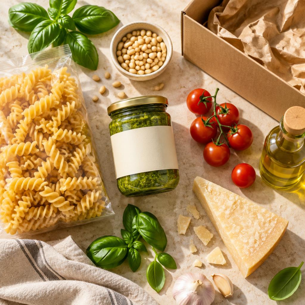 Fusilli & basil pesto dinner box ingredients